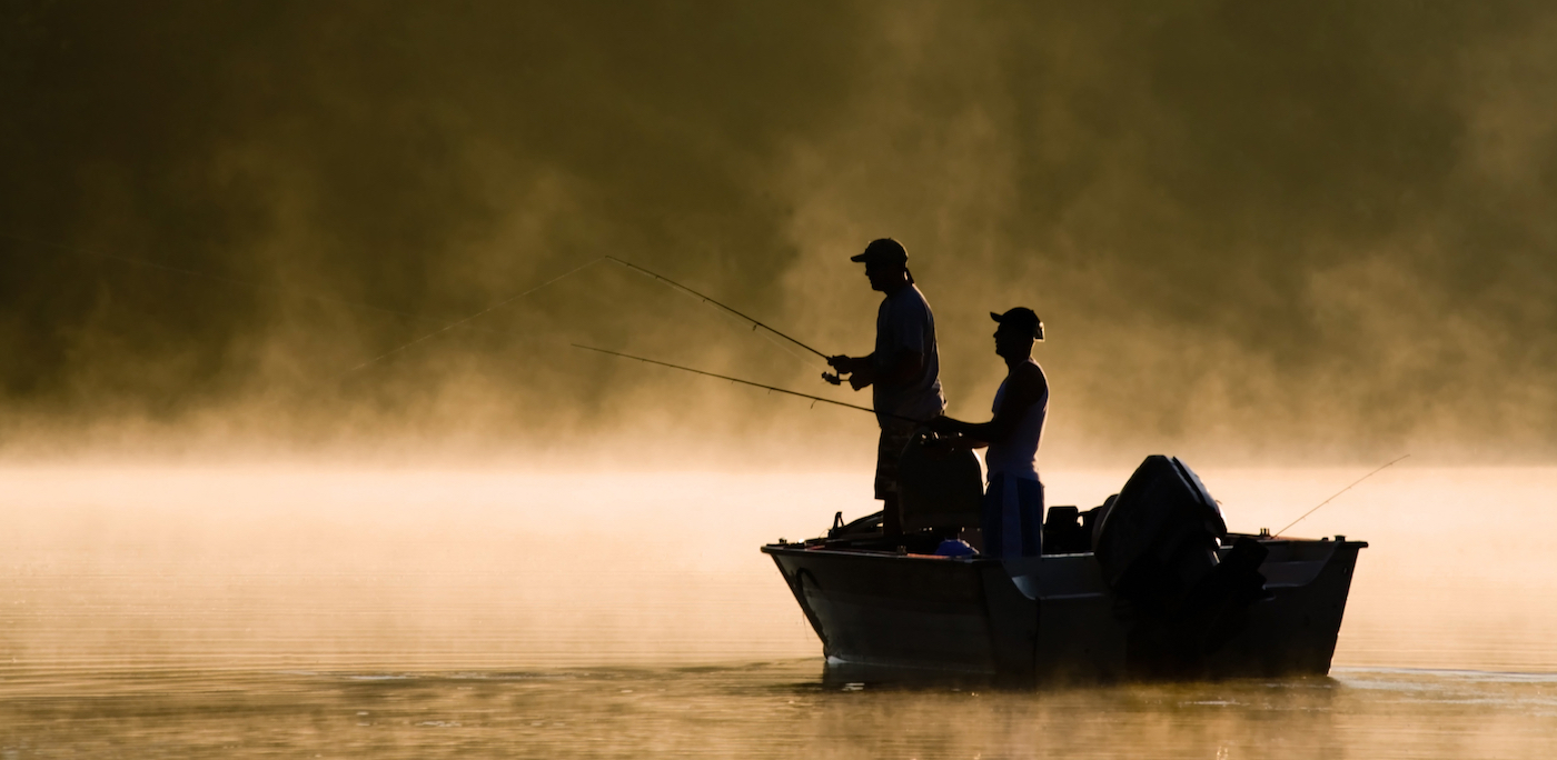 Redfish fishing from small boat.