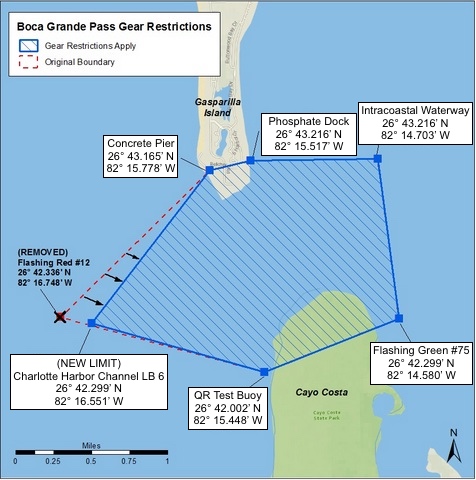 Tarpon map showing gear restrictions for tarpon fishing in Florida.