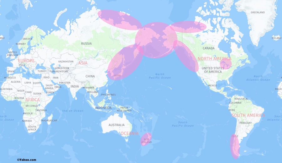 King Salmon (Chinook) worldwide range covering United States, Asia, New Zealand, and South America.
