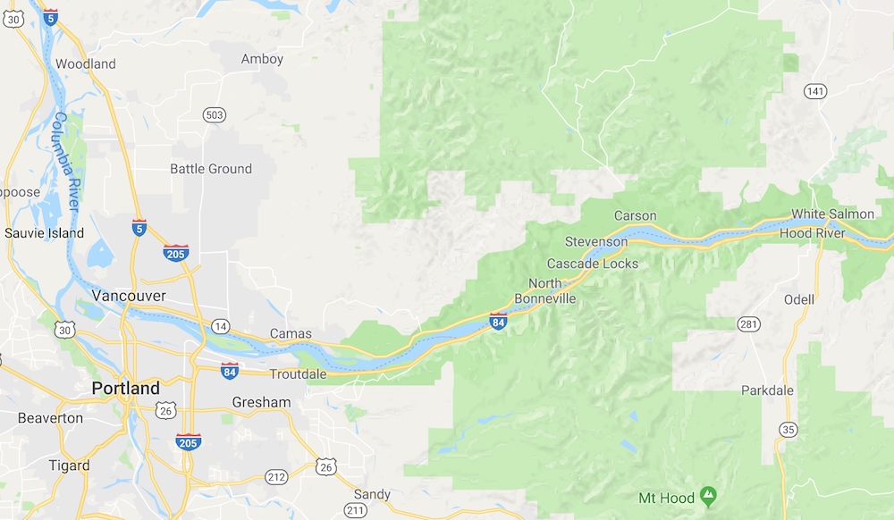 Map of Columbia River in Oregon near Washington State is a productive salmon fishing spot.