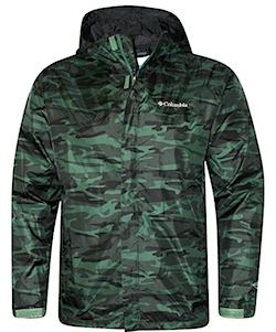 Columbia camo green raincoat, excellent for salmon fishing in Alaska and other northwest territories.