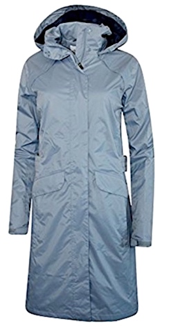 Grey salmon fishing raincoat for women.