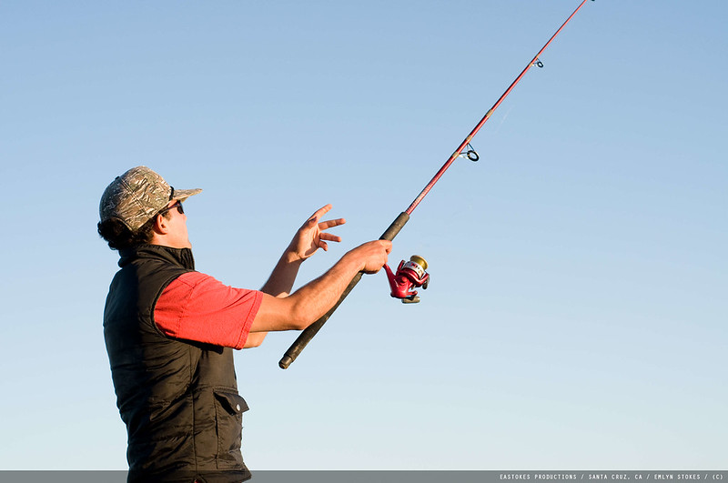 Open-faced spinning rod with medium action rod.