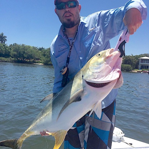 Captain Gallardo with a big Crevalle Jack fish taken on Yozuri minnows on Florida's Atlantic coast.