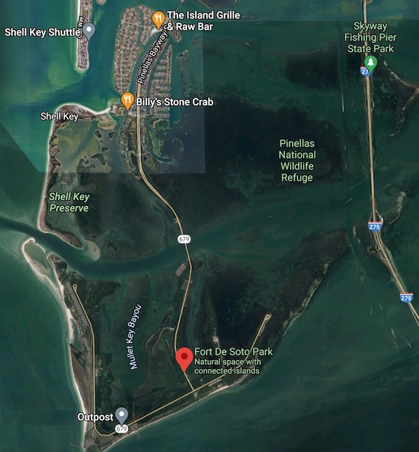 Aerial view of Fort De Soto Park in south St. Petersburg &acirc;€“ an excellent kayak fishing spot you'll love.