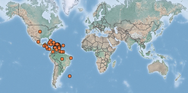 Snook distribution range map.