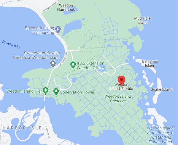 Map of Weedon Island Preserve area in St. Petersburg, Florida