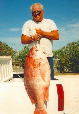 World Record red snapper fish from Louisiana. 50 lbs. 4 oz. caught in Gulf of Mexico in 1996.