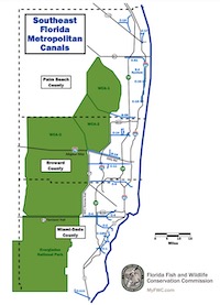 Map of Peacock Bass in Canals near Miami (stocked canals).