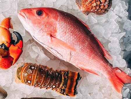 Red snapper on ice for the dinner table.
