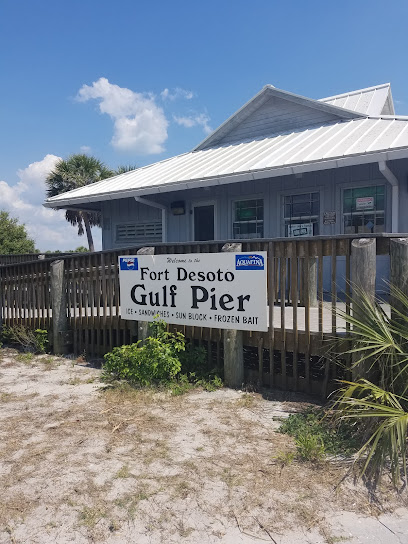 Pier Building at Gulf Fishing Pier in Fort De Soto Park, St. Petersburg, Florida. Snacks, rod/reel rental, refreshments.
