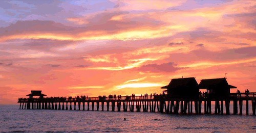 Naples Pier during sunset.
