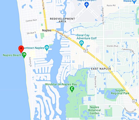 Map of Naples Fishing Pier in Florida.