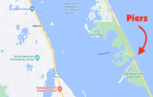 Sebastian Inlet Fishing Piers map.