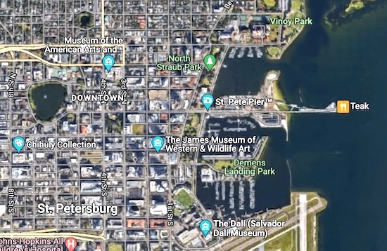 St. Pete Pier map for downtown St. Petersburg, Florida.