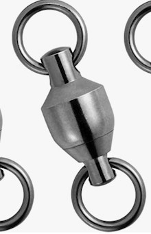 Strong fishing swivel with ball bearings for smooth spinning.