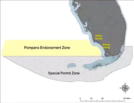 Special Permit Zone defines areas for separate Permit fishing rules in southern Florida.