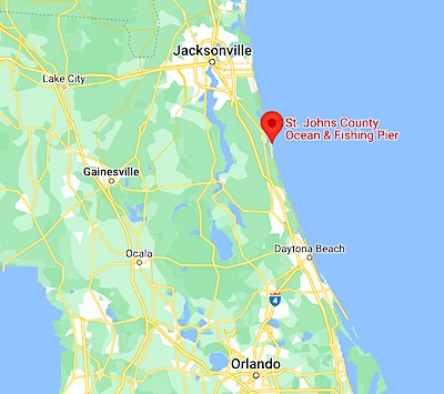 The St Johns County Fishing Pier location on Google Maps.