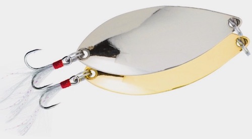 Simple silver and gold spinning spoon lures for catching freshwater and saltwater fish.